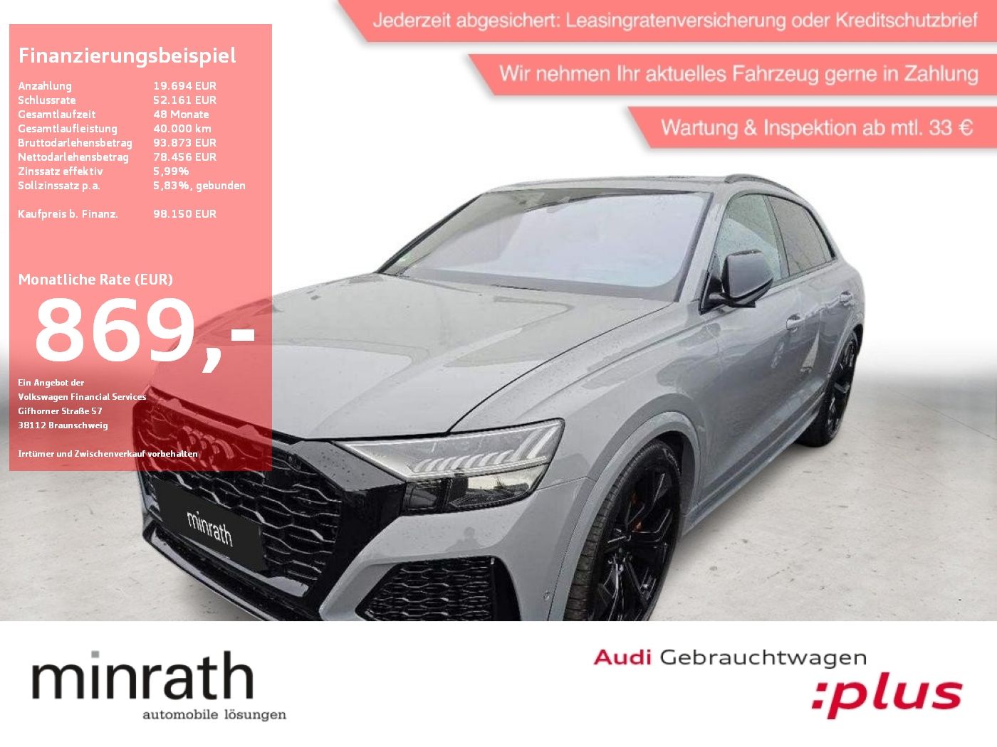 Audi RS Q8 4.0 TFSI quattro MATRIX+APP+DAB+AHK+HUD