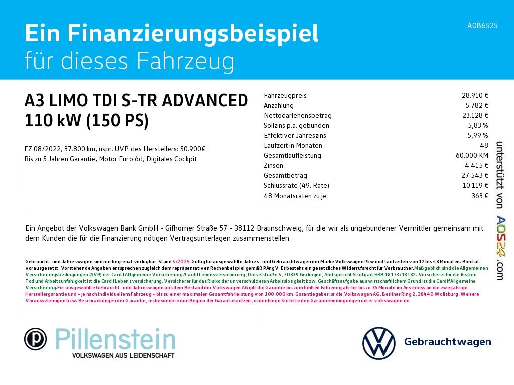 Audi A3 LIMO TDI S-TR ADVANCED AHK+LED+OPTIK+17"