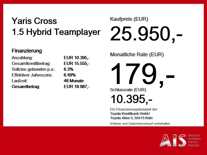 Toyota Yaris Cross 1.5 Hybrid Teamplayer CloudNavi*ACC