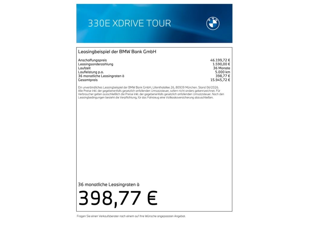 BMW 330 e xDrive Tour adLED HUD Alarm Komf-Zug. FLA