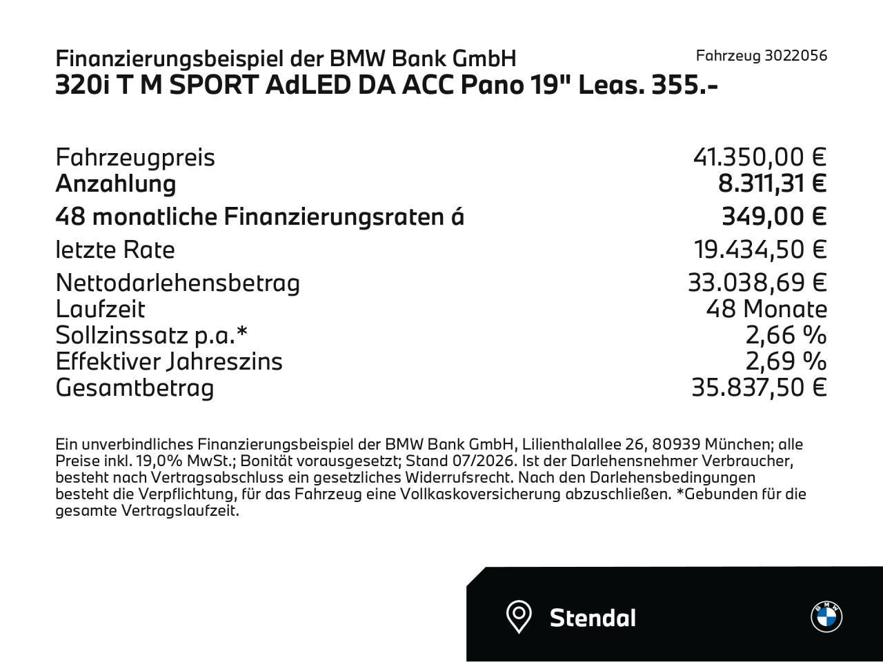 BMW 320i T M SPORT AdLED DA ACC Pano 19" Leas. 355.-