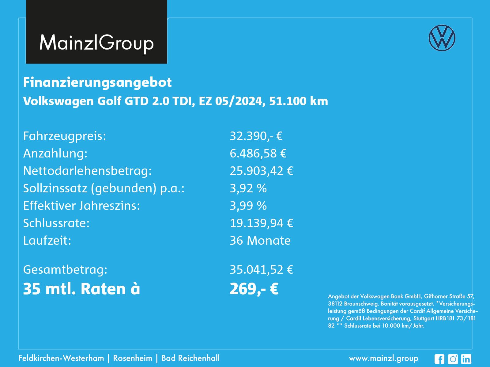Volkswagen Golf GTD 2.0 TDI DSG AHK Matrix Kam. Pano HUD