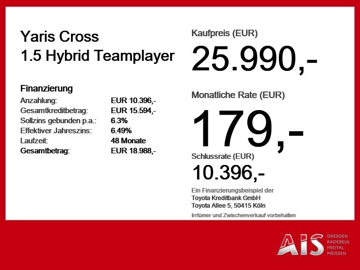 Toyota Yaris Cross 1.5 Hybrid Teamplayer CloudNavi*ACC