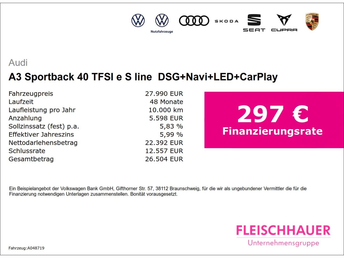 Audi A3 Sportback 40 TFSI e S line  DSG+Navi+LED+CarP