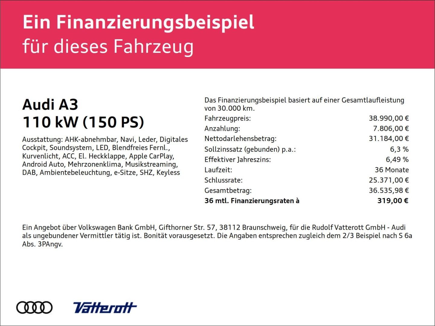 Audi A3 Sportback S line TFSI AHK ACC Matrix SONOS