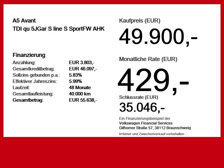 Audi A5 Avant TDI qu 5JGar S line S SportFW AHK