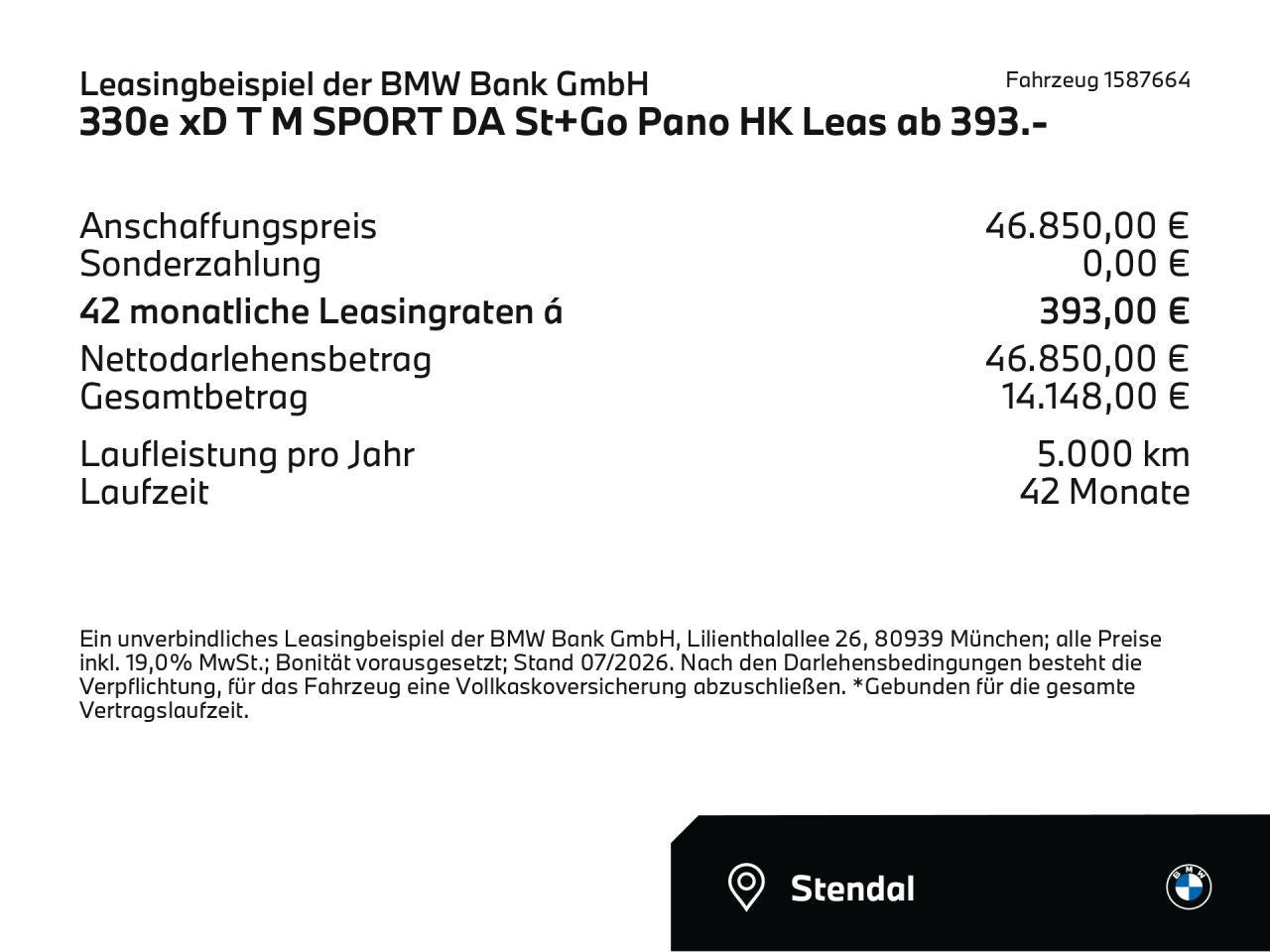 BMW 330e xD T M SPORT DA St+Go Pano HK Leas ab 393.-