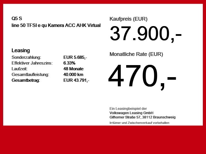 Audi Q5 S line 50 TFSI e qu Kamera ACC AHK Virtual