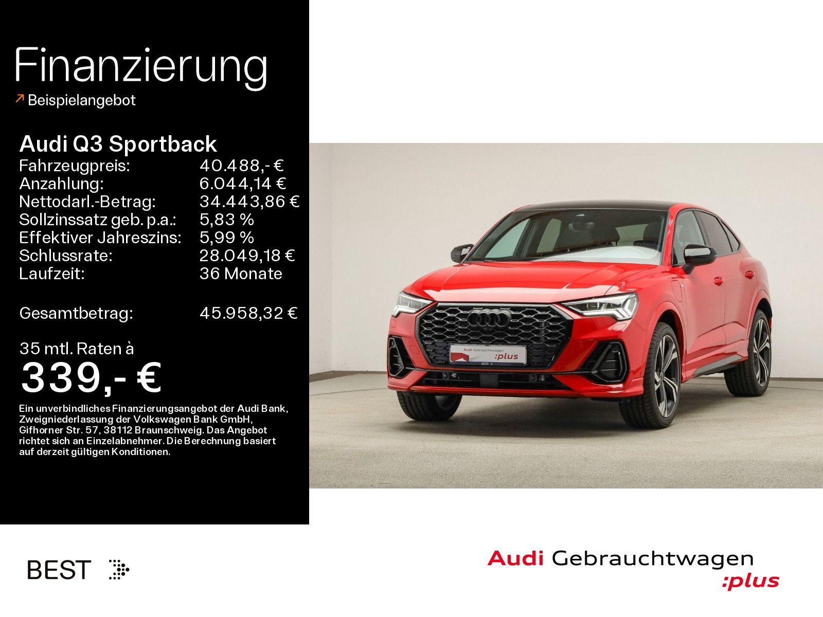 Audi Q3 Sportback S line 45 TFSIe Matrix, Assist, SON