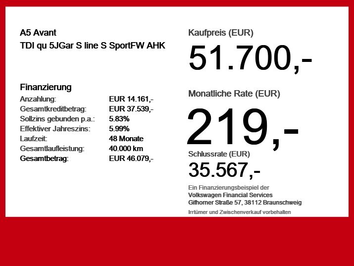 Audi A5 Avant TDI qu 5JGar S line S SportFW AHK