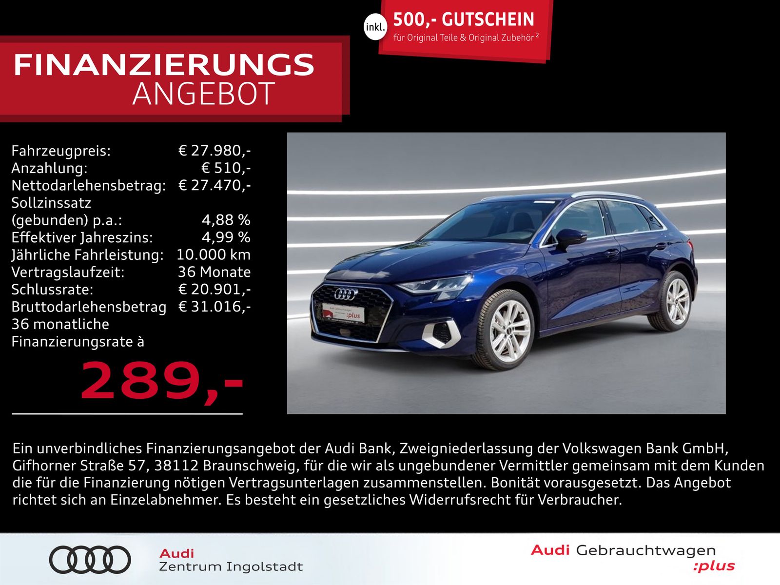 Audi A3 Sportback 40 TFSI e NAVI virtual+ PDC Advance