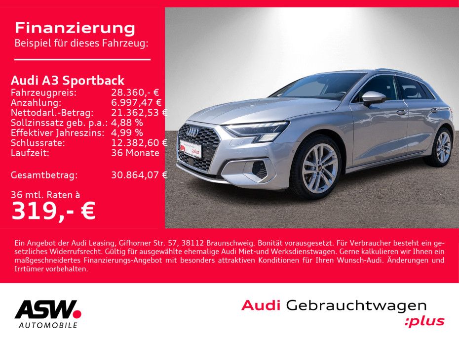 Audi A3 Sportback advanced 40TDI quatt Stroni LED RFK
