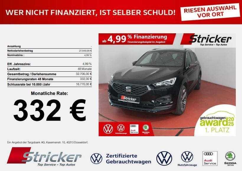 Seat Tarraco FR 1.4TSI e-Hybrid 332,-ohne Anzahlung N