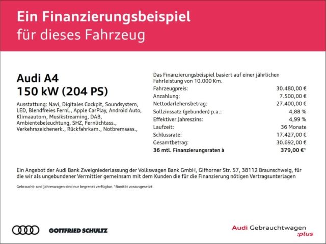 Audi A4 Limousine 40 TDI quattro S LINE RFK MMI LED