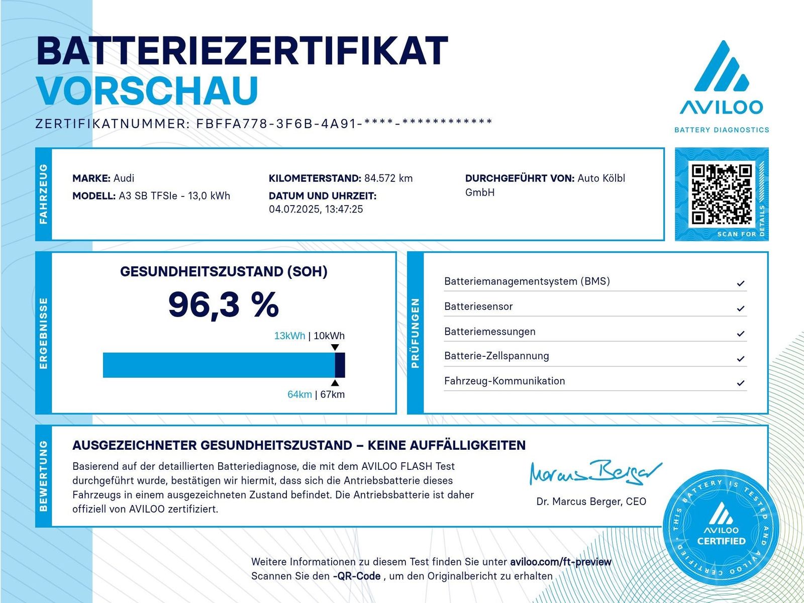 Audi A3 4 J Batteriegarantie