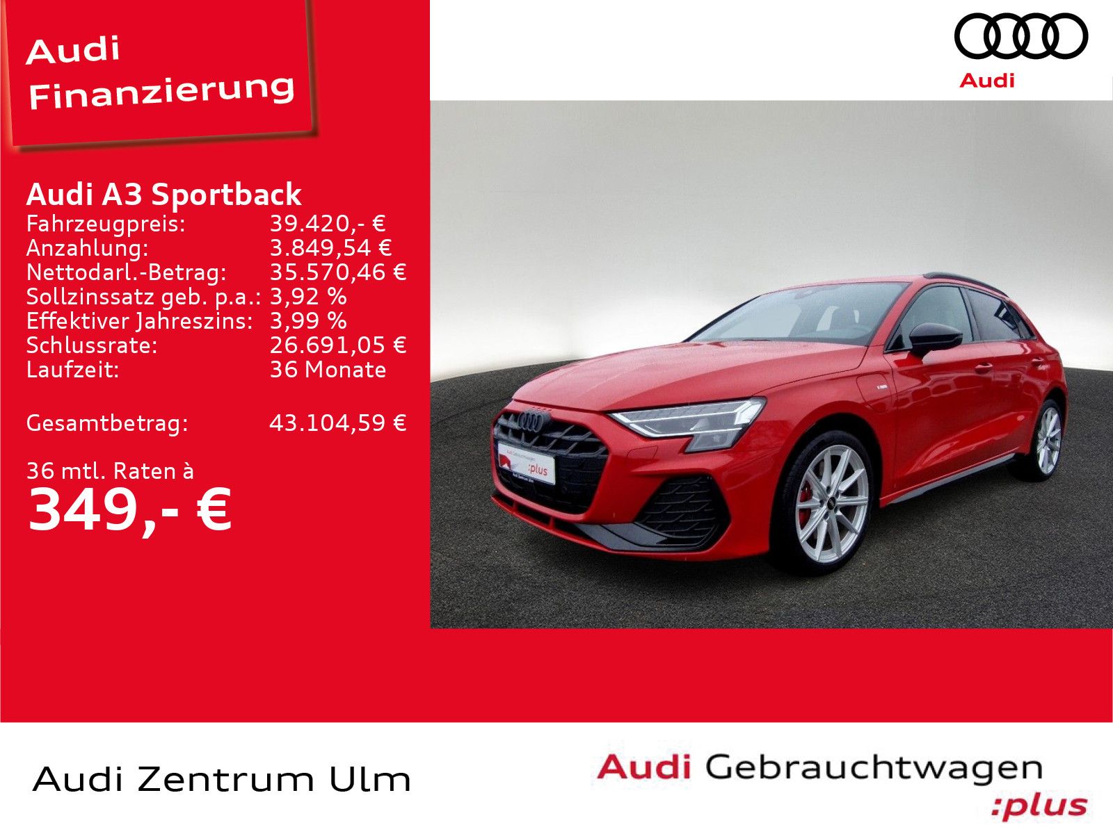 Audi A3 Sportback S-Line Black 45 TFSIe AHK LEDER RFK