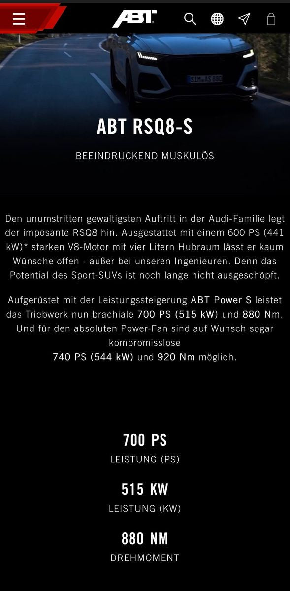 Audi RS Q8 4.0 TFSi *ABT-POWER-S*700PS*KERAMIK*CARBON