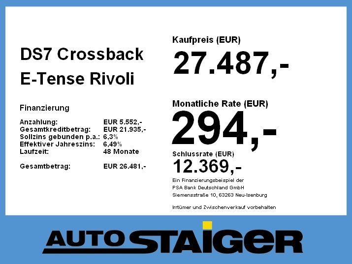 DS Automobiles DS7 Crossback E-Tense Rivoli Navi+SHZ+2xKlima