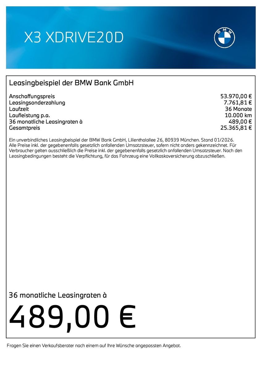 BMW X3 xDrive20d ZA M Sportpaket Head-Up HiFi DAB