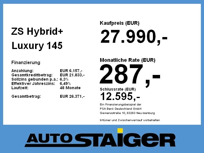 MG ZS Hybrid+ Luxury Vorführwagen*Vollausstattung*