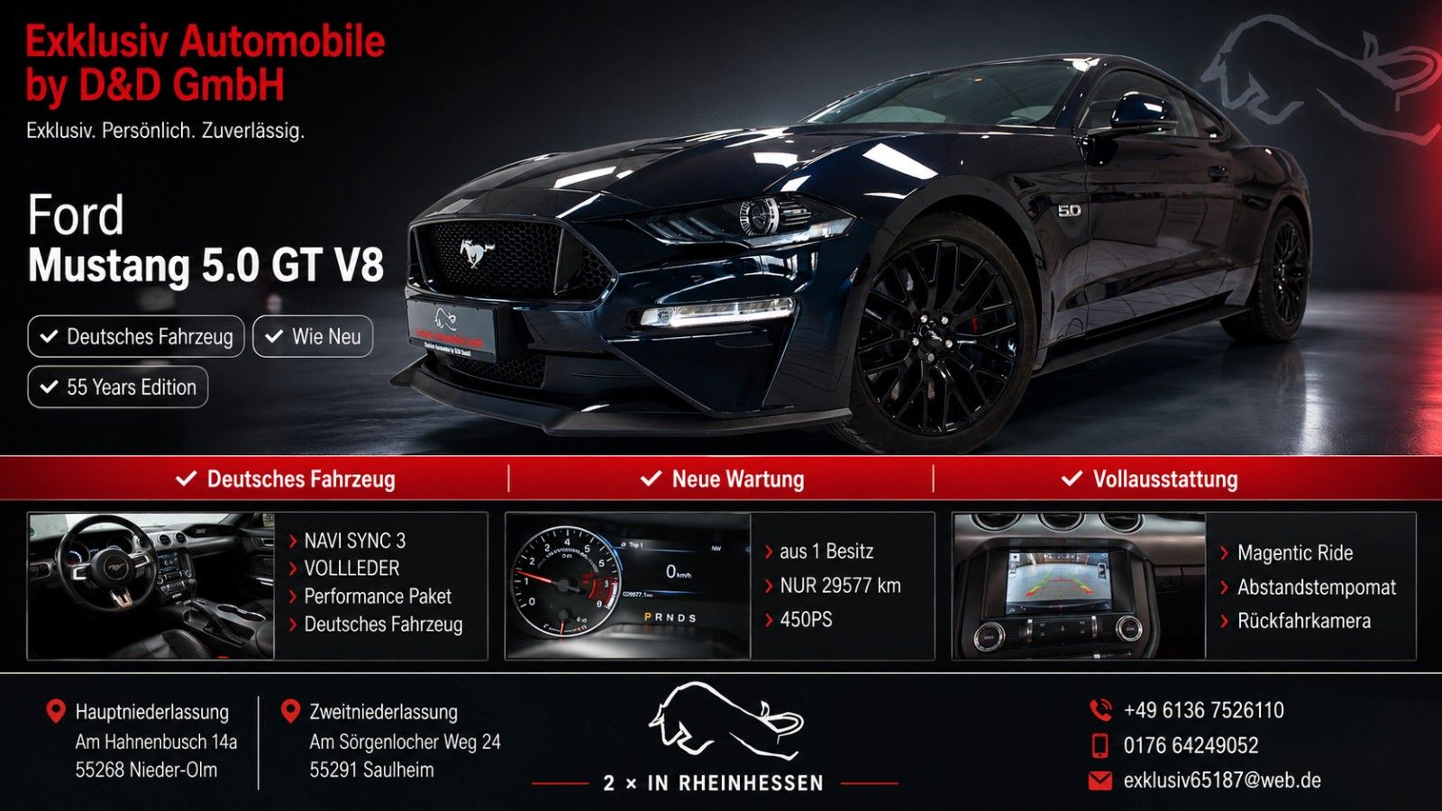 Ford Mustang 5.0 V8 GT 10G~DEUTSCH+UNFALLFREI+WIE NEU