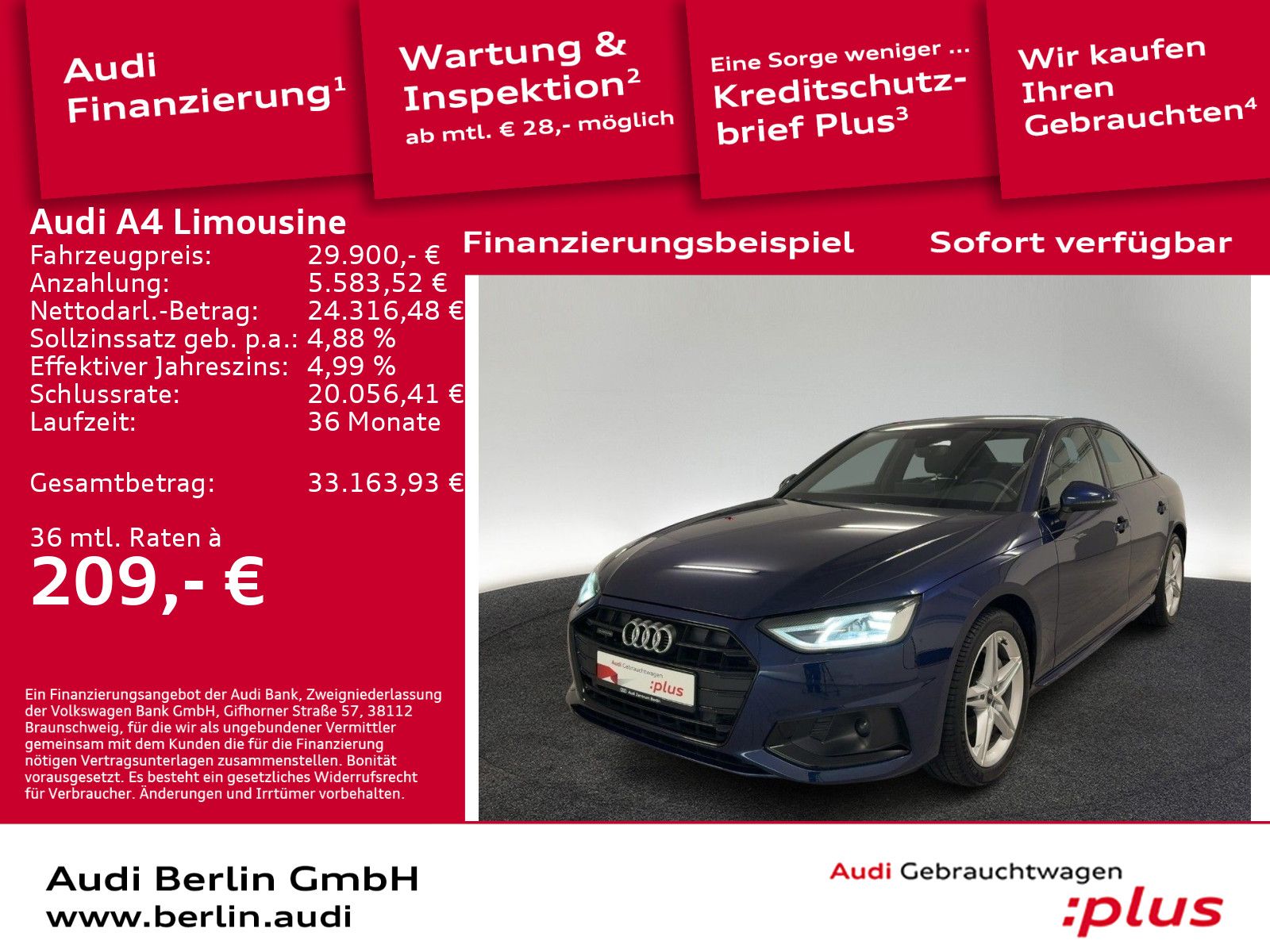 Audi A4 Limousine Advanced 40 TDI qu.S tr. AHK RFK