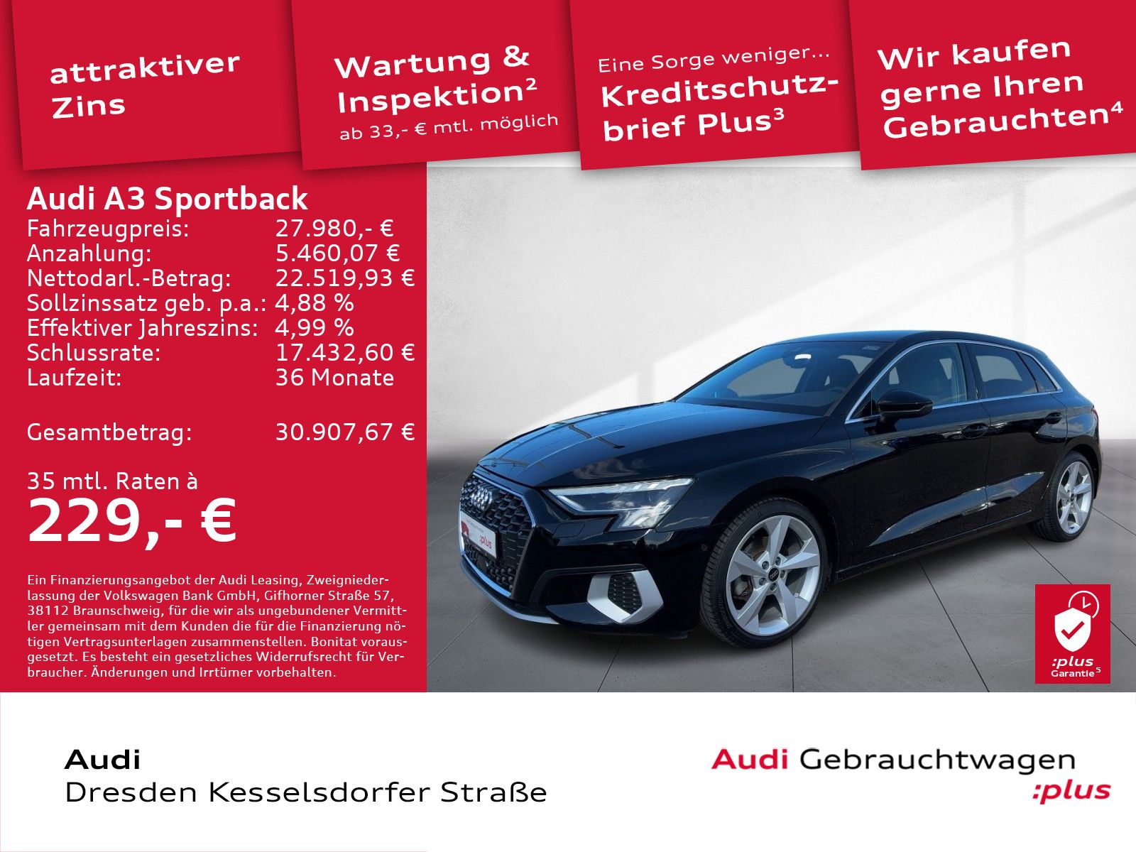 Audi A3 Sportback 35 TFSI advanced AHZV Navi LED