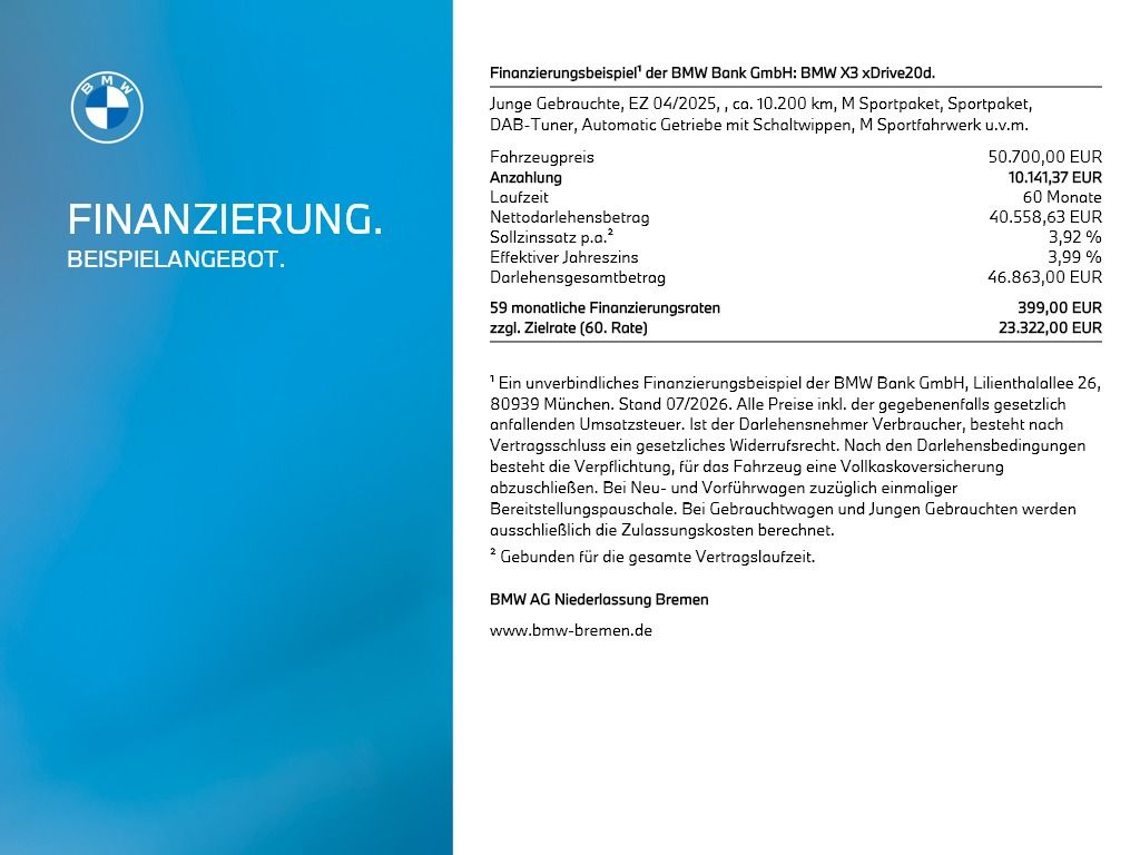 BMW X3 xDrive20d M Sport AHK Driv.Assist+ Kamera