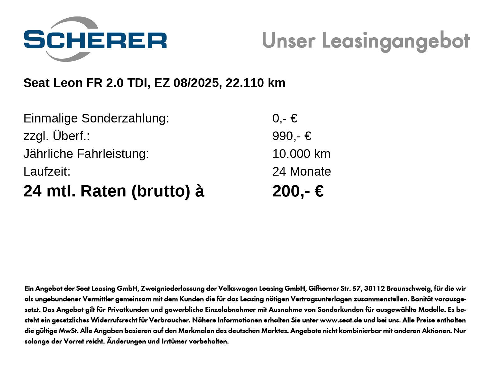 Seat Leon SP FR 2.0 TDI DSG AHK RFK ACC SHZ GJR