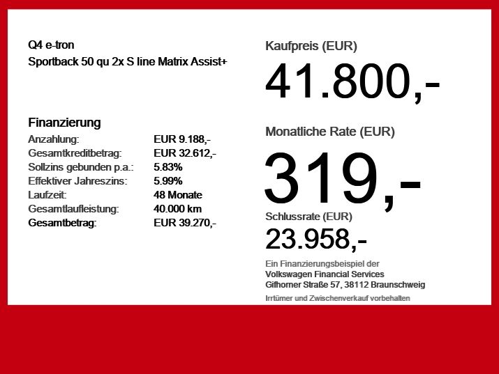 Audi Q4 e-tron Sportback 50 qu 2x S line Matrix Assis