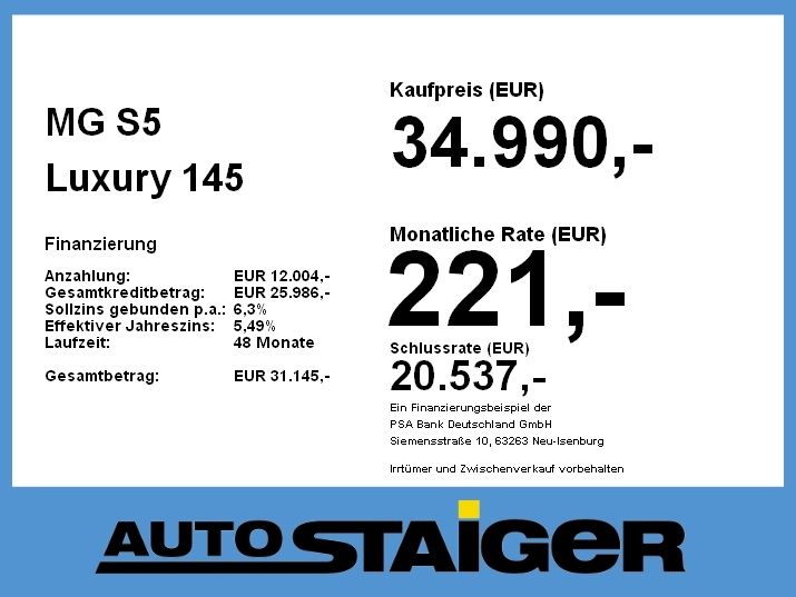 MG S5 Luxury Vorführwagen*Vollausstattung*