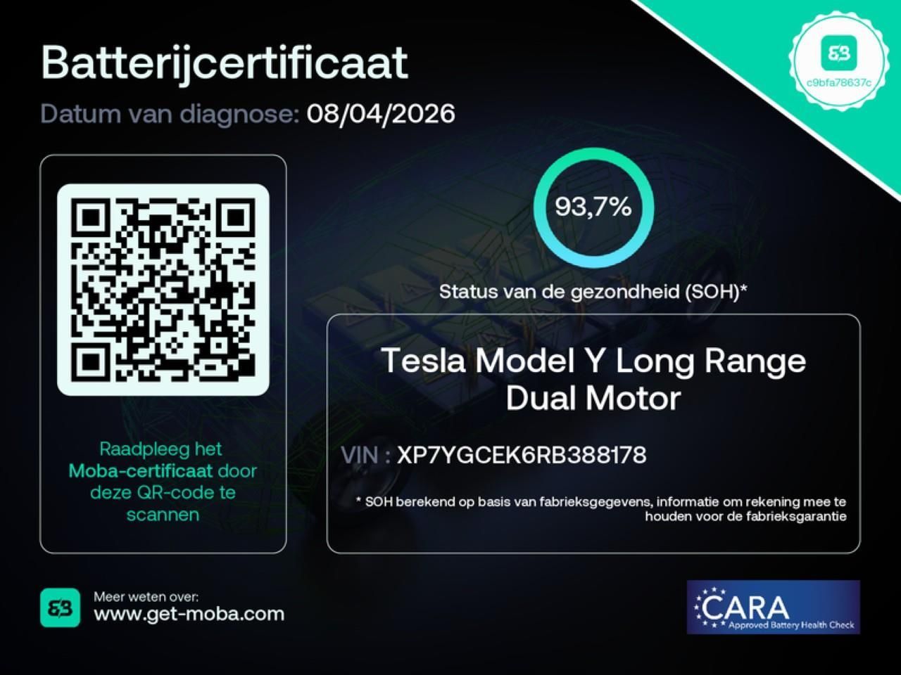 Tesla Model Y Long Range AWD 75kWh 351pk 93,7% SoH AMD
