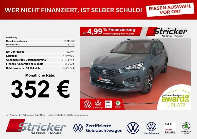 Seat Tarraco FR 2.0TDI DSG 327,-ohne Anzahlung Navi A