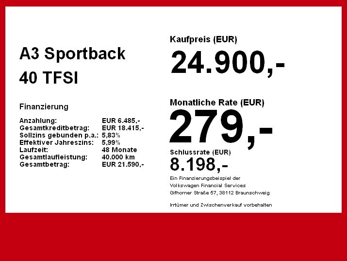 Audi A3 Sportback 40 TFSI e Hybrid Spur 2xClima DAB