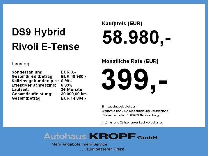 DS Automobiles DS9 Hybrid Rivoli E-Tense Fin. ab 2,99% Leder SD