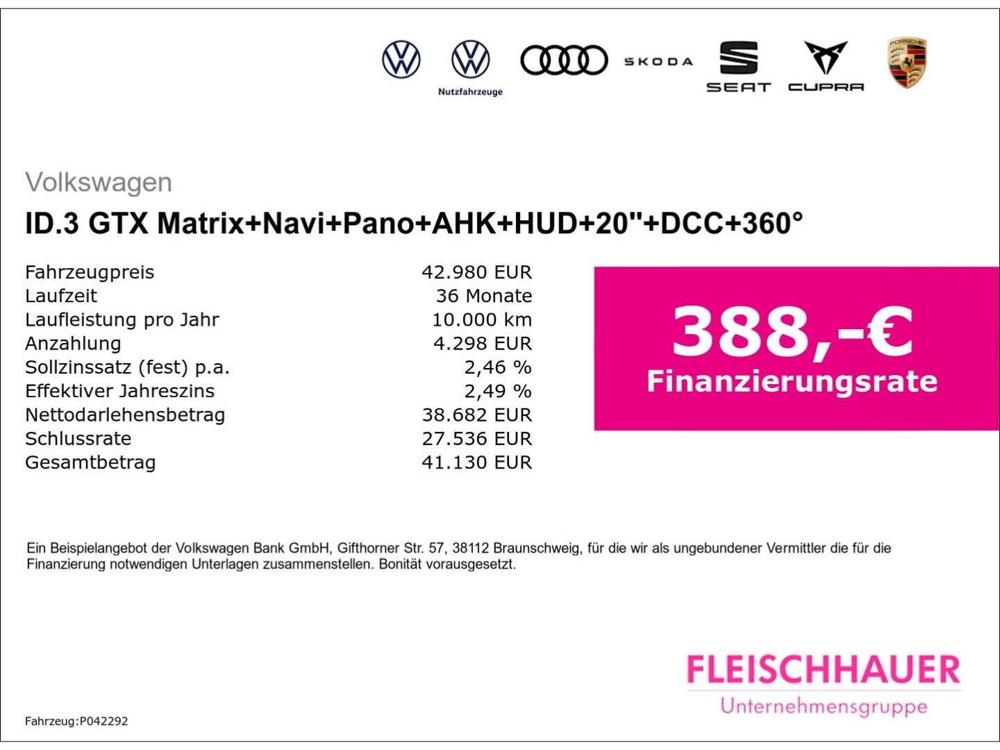 Volkswagen ID.3 GTX Matrix+Navi+Pano+AHK+HUD+20''+DCC+360°+