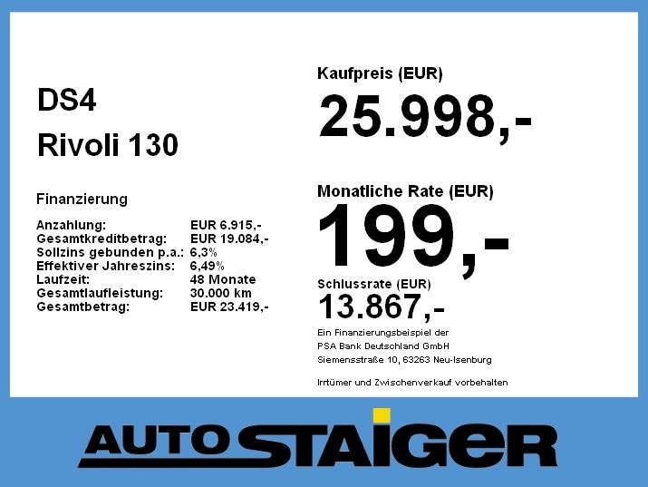 DS Automobiles DS4 Rivoli 130 ACC+LED+Navi+SHZ+2xKlima+Kam.+LM
