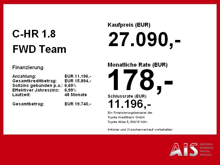 Toyota C-HR 1.8 FWD Team Deutschland Navi*KAM*DAB*SHZ