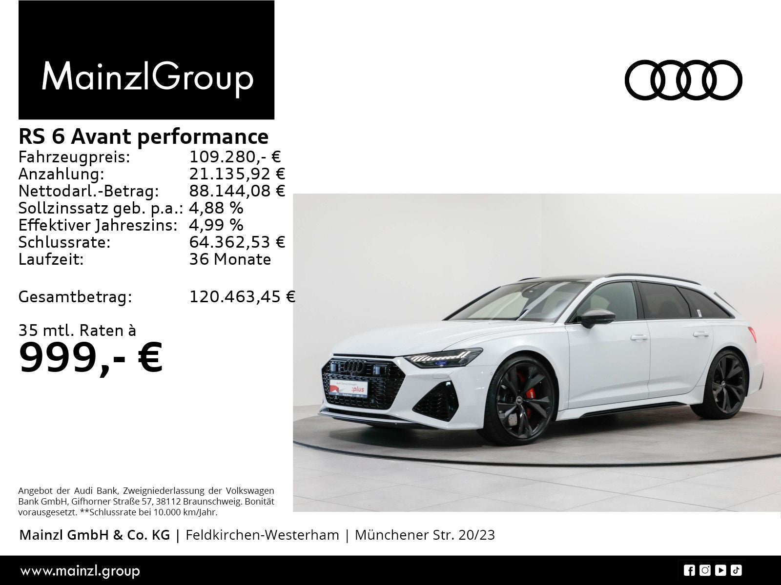 Audi RS 6 Avant performance AHK Pano HUD Matrix B&O