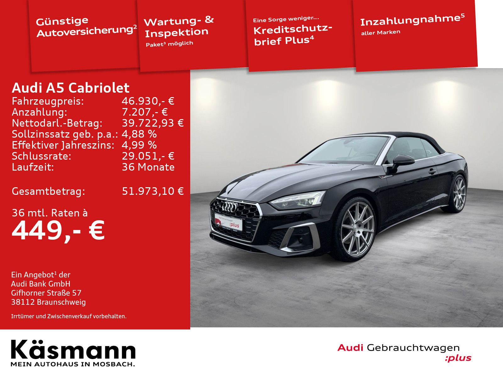 Audi A5 Cabriolet S line 45TFSI qu MATRIX 360° AHK B&