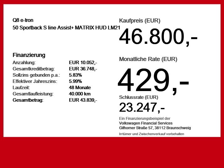 Audi Q8 e-tron 50 Sportback S line Assist+ MATRIX HUD