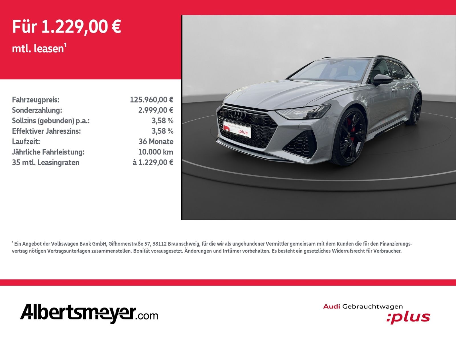 Audi RS 6 Avant 441 KW TFSI QUATTRO+AHK+MATRIX+B&O+ST