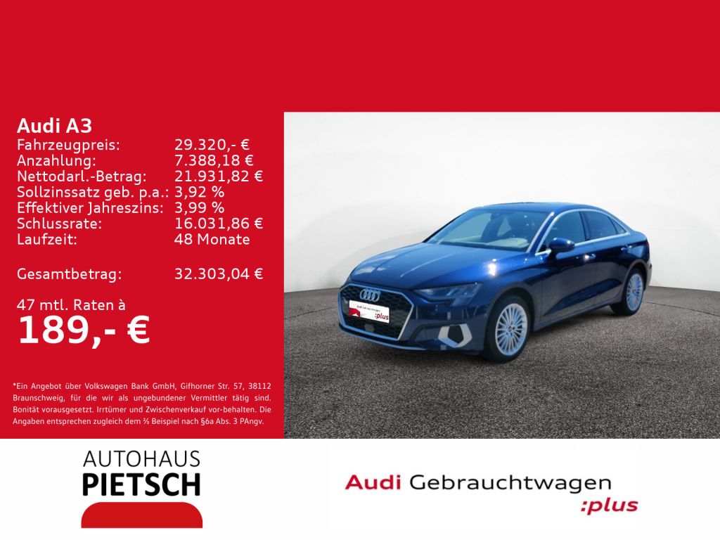 Audi A3 Limo 35 TFSI advanced Parklenk Sitzheizung