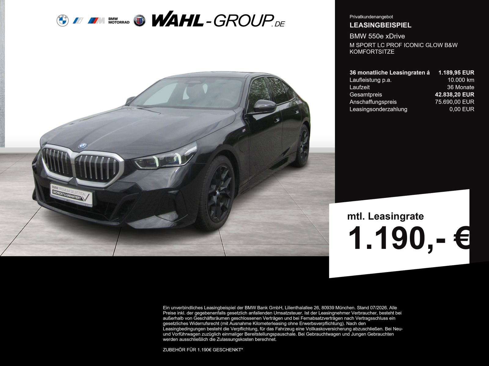 BMW 550e xDrive M SPORT LC PROF ICONIC GLOW B&W   KO