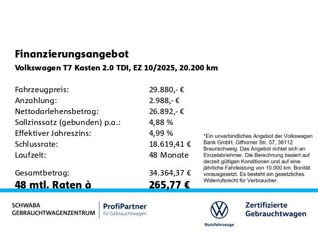 Volkswagen T7 Kasten Transporter LR/Lang 2.0 TDI *LED*KAM*