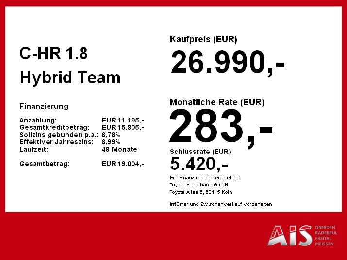 Toyota C-HR 1.8 Hybrid Team D Navi*KAM*DAB*SHZ*el.Heck