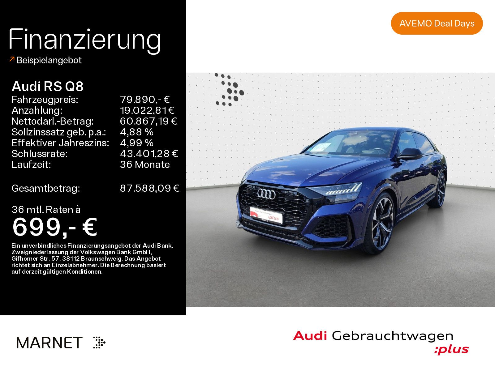 Audi RS Q8*Navi*Matrix*Alu*AHK*B&O*HUD*PDC*Virtual Co