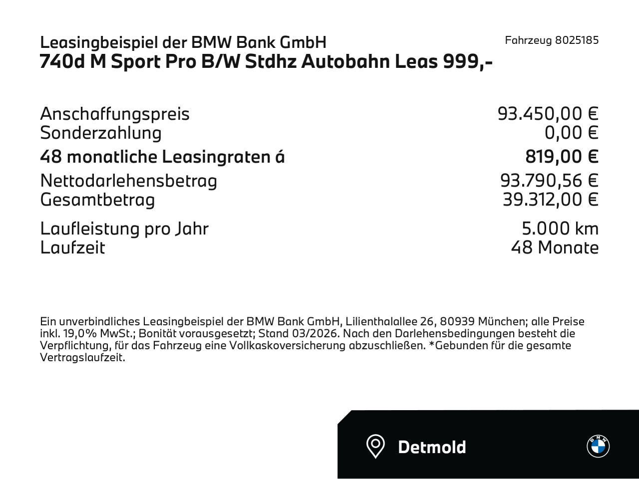 BMW 740d M Sport Pro B/W Stdhz Autobahn Leas 819,-