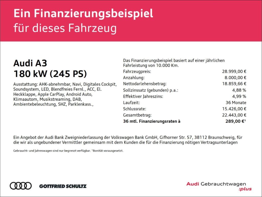 Audi A3 Sportback 45 TFSI E S-LINE ACC AHK PDC VO&HI