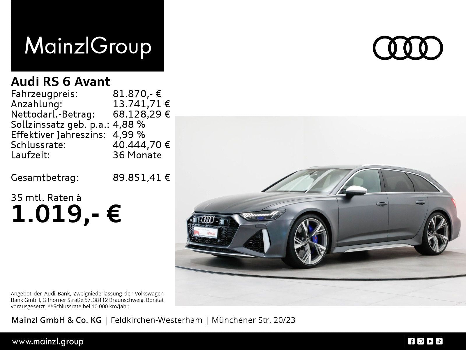 Audi RS 6 Avant 4.0 TFSI tiptronic 305km/h B&O Pano